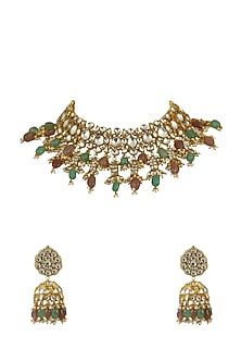 Gold Plated Pastel Pink Beaded Necklace Set