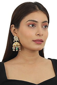 Gold Finish Sea Green Beaded Necklace Set