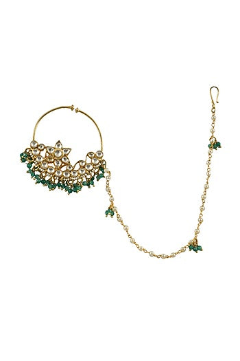 Gold Finish Nose Ring With Beads