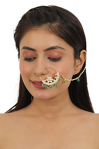 Gold Finish Nose Ring With Beads
