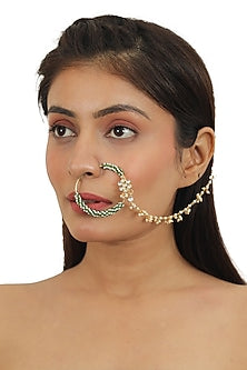 Gold Finish Beaded Floral Nose Ring
