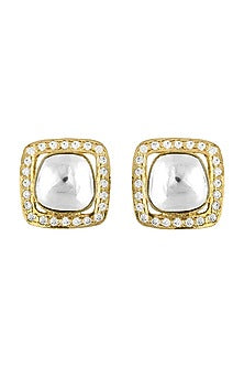 Gold Finish Kundan Polki Handcrafted Stud Earrings