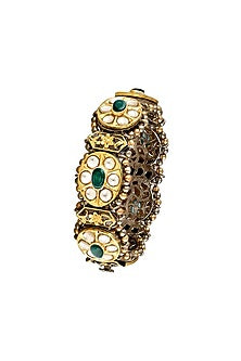 Gold Finish Kundan Polki & Black Rhodium Handcrafted Bangles
