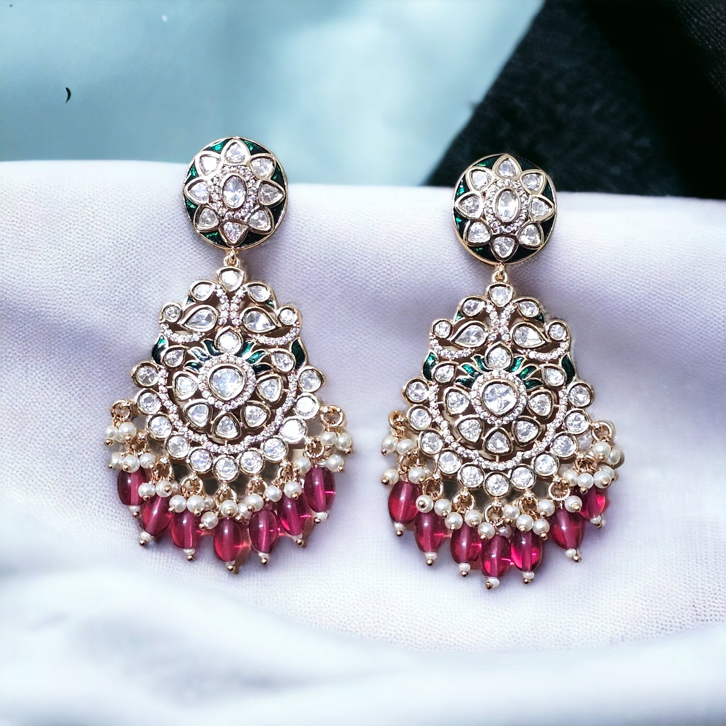 Ripple Romance  Kundan Long Earrings