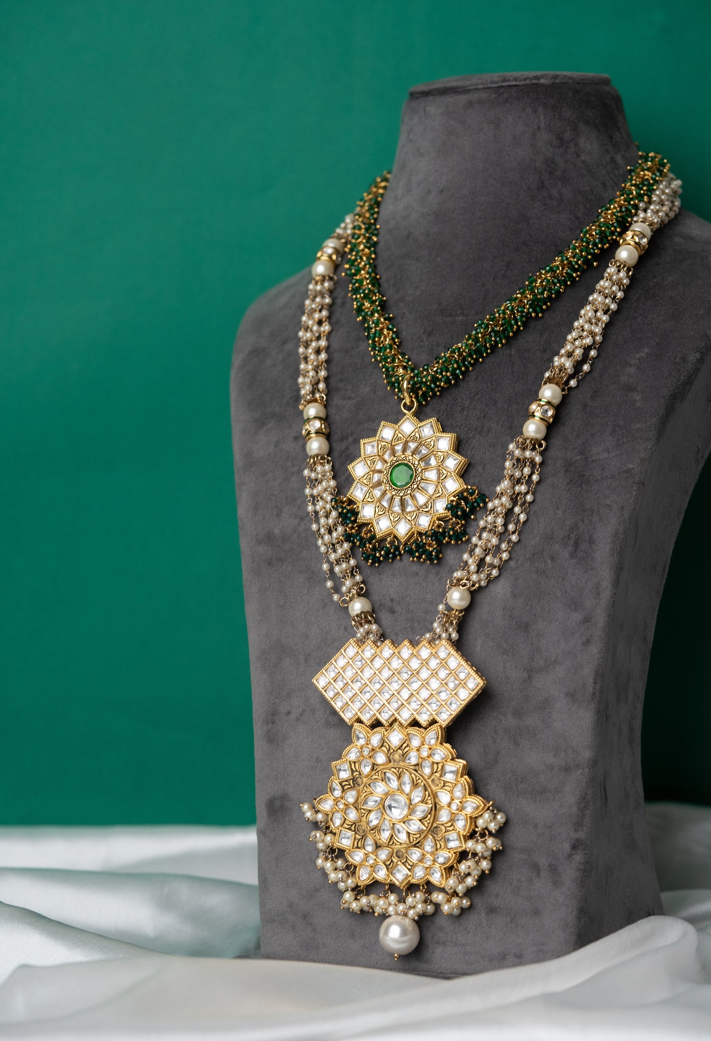 ALZEENA Long Kundan Necklace Set