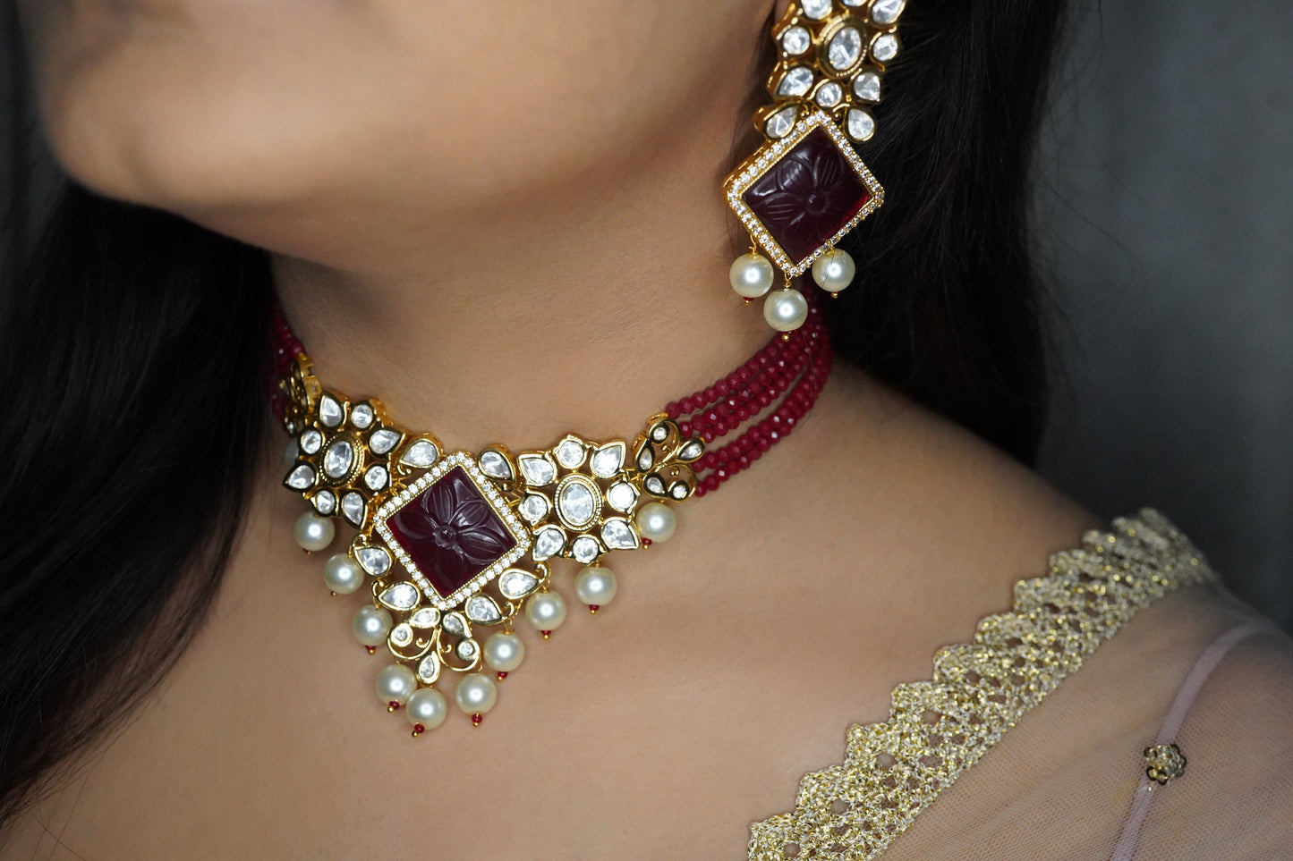 Adhaya  Kundan choker Set