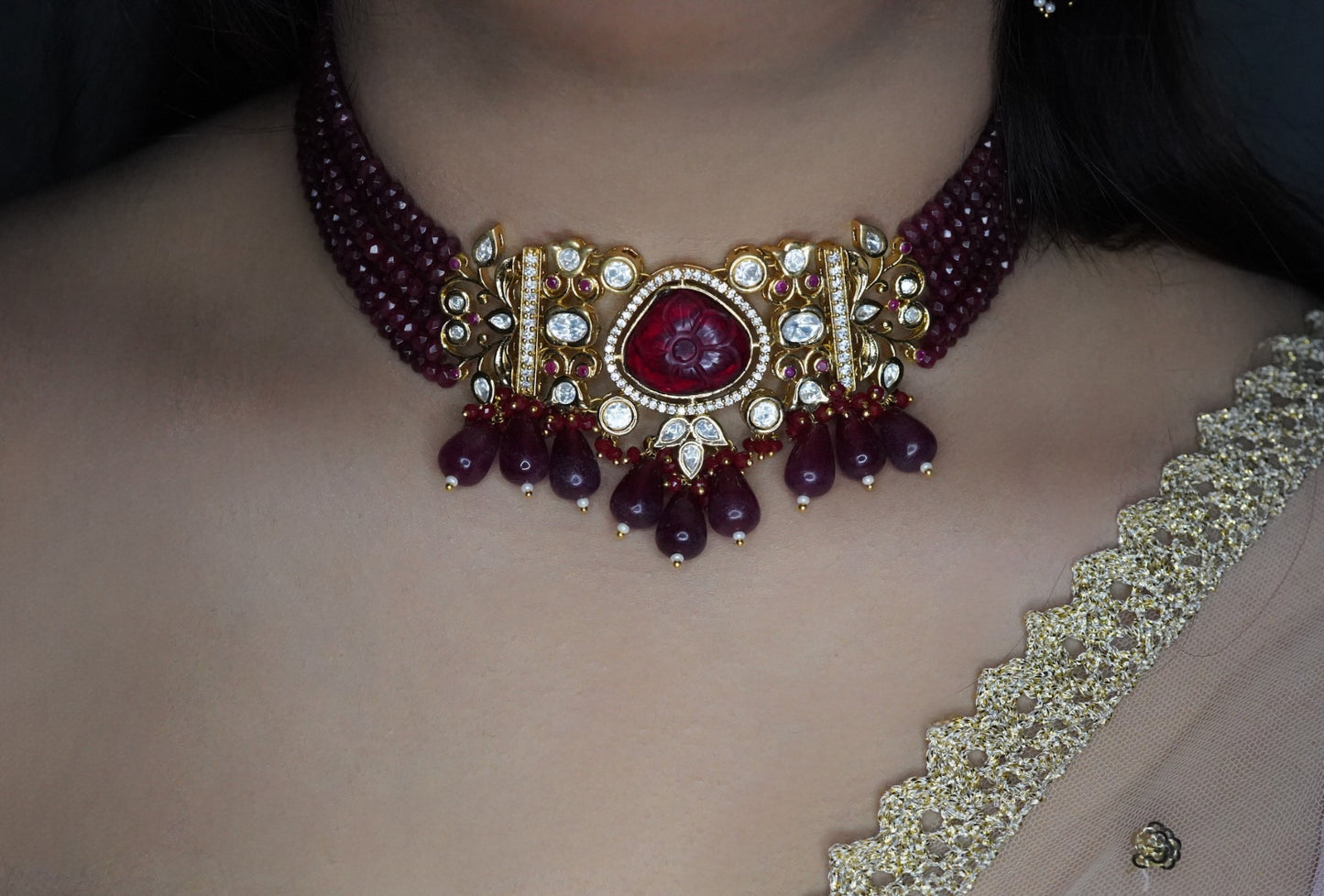 Adhaya Oval Kundan  Choker Set