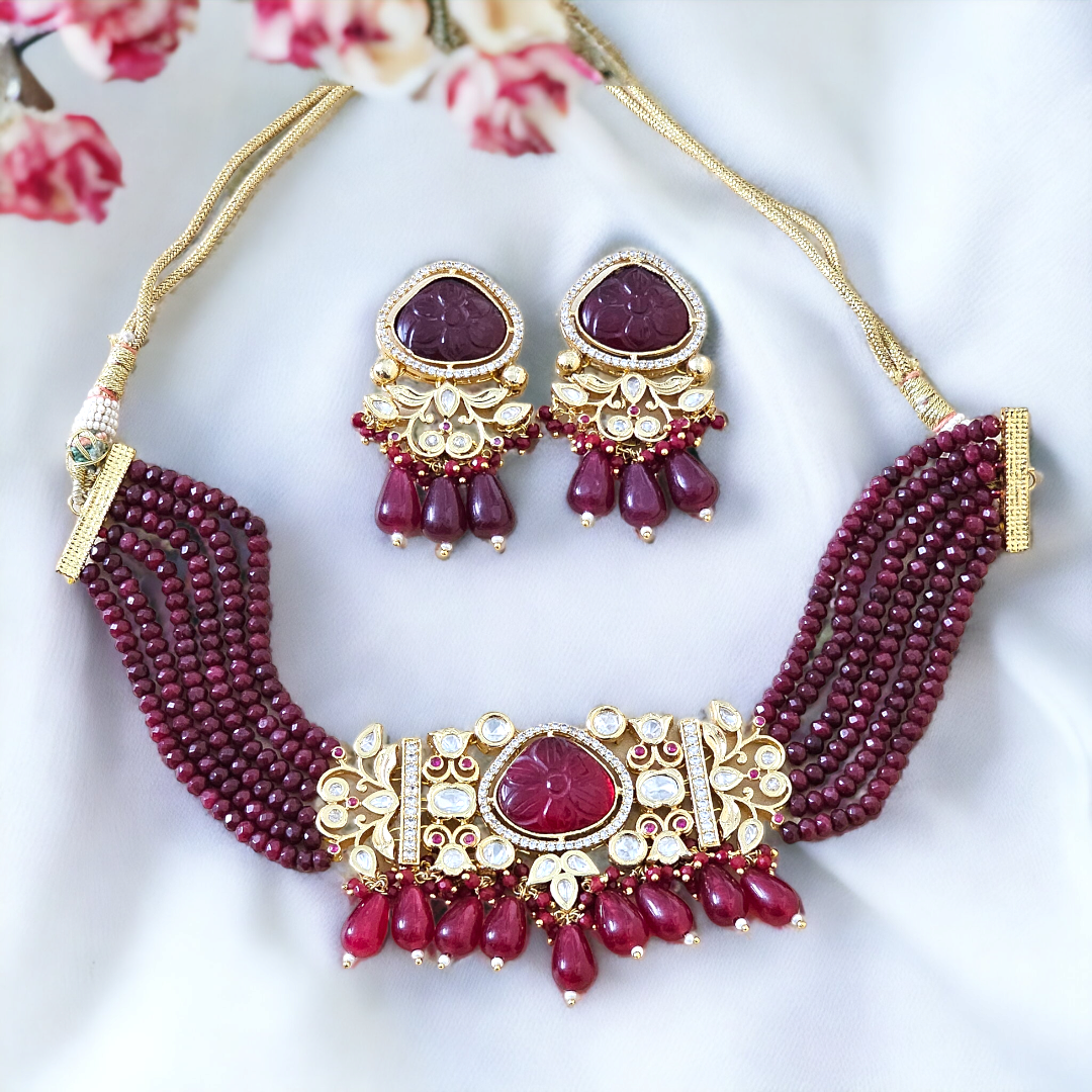 Adhaya Oval Kundan  Choker Set