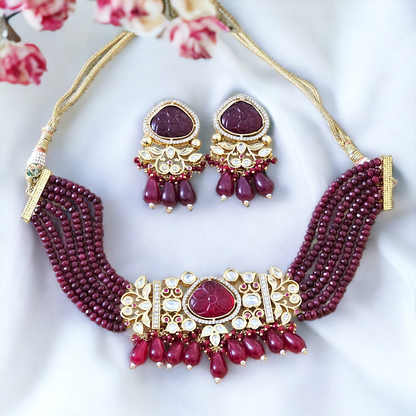 Adhaya Oval Kundan  Choker Set