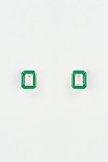White Finish Green Swarovski Zirconia Stud Earrings In 92.5 Sterling Silver