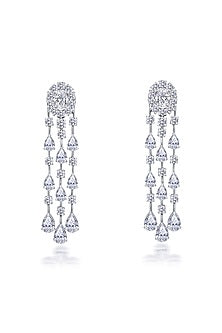 White Finish Yellow Emerald & Swarovski Zirconia Dangler Earrings In Sterling Silver