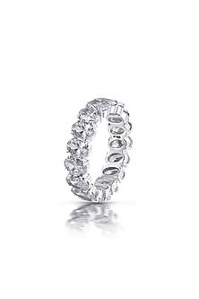 White Rhodium Finish Oval Swarovski Zirconia Ring In Sterling Silver