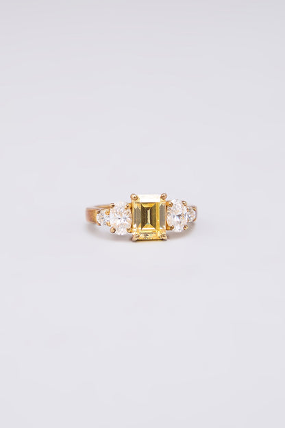 White Finish Yellow & White Stone Ring In Sterling Silver