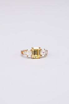 White Finish Yellow & White Stone Ring In Sterling Silver