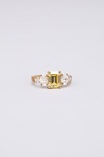 White Finish Yellow & White Stone Ring In Sterling Silver