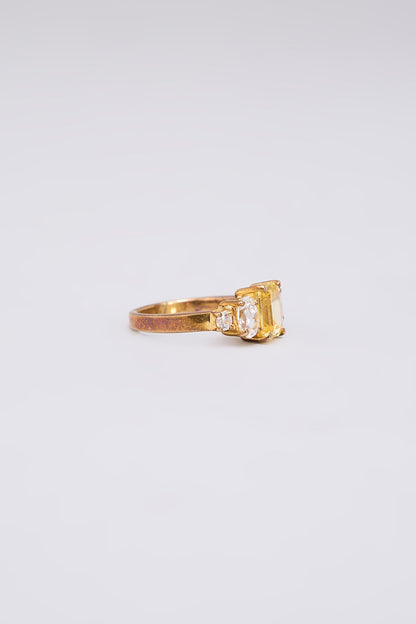 White Finish Yellow & White Stone Ring In Sterling Silver