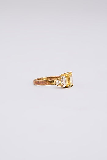 White Finish Yellow & White Stone Ring In Sterling Silver