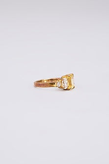 White Finish Yellow & White Stone Ring In Sterling Silver