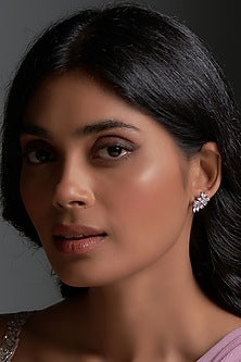 White Finish Swarovski Zirconia Stud Earrings In Sterling Silver