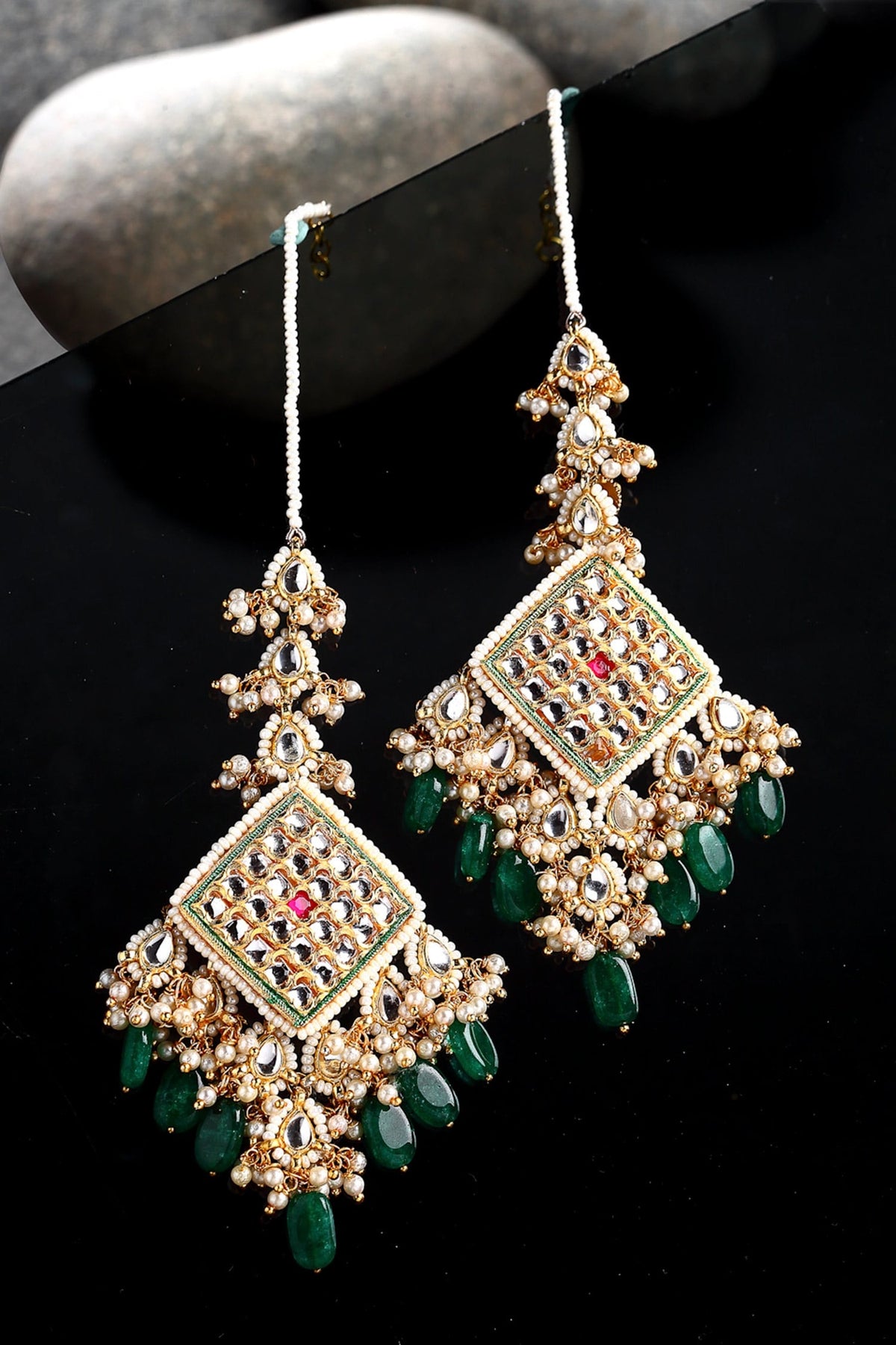 Kundan Dangler Earrings With Ear Chain 