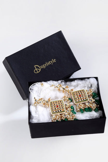 Kundan Dangler Earrings With Ear Chain 