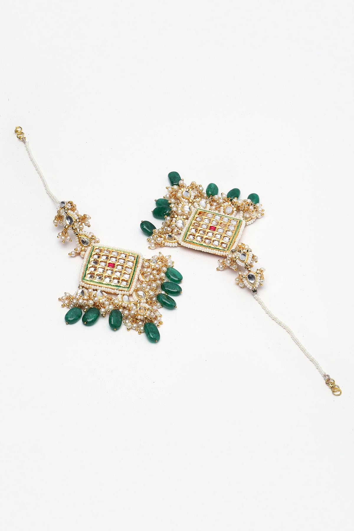 Kundan Dangler Earrings With Ear Chain 