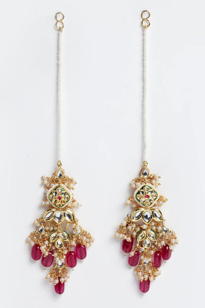 Kundan Dangler Earrings With Ear Chain 