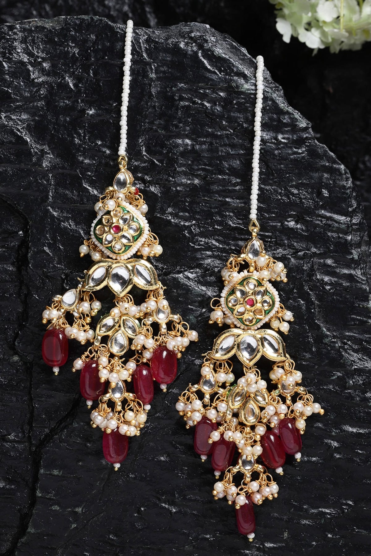 Kundan Dangler Earrings With Ear Chain 
