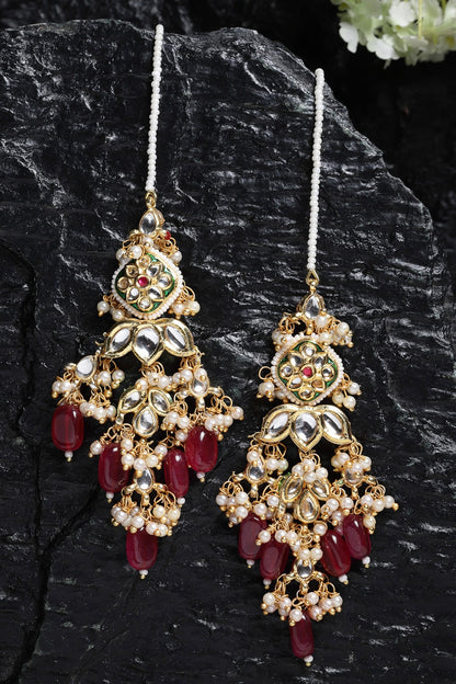 Kundan Dangler Earrings With Ear Chain 
