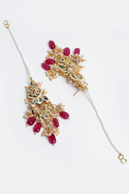 Kundan Dangler Earrings With Ear Chain 