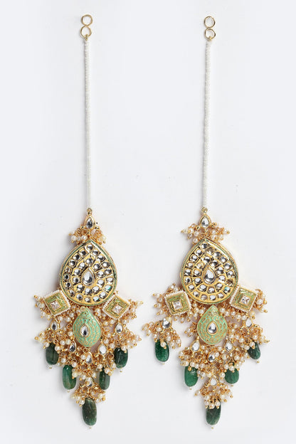 Kundan Dangler Earrings With Ear Chain 