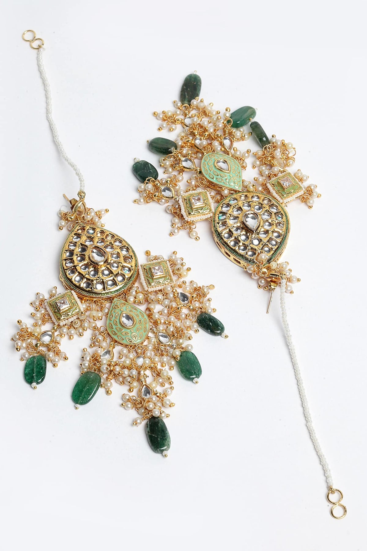 Kundan Dangler Earrings With Ear Chain 