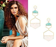 Gold Plated Amazonite and White Mother of Pearl Earrings