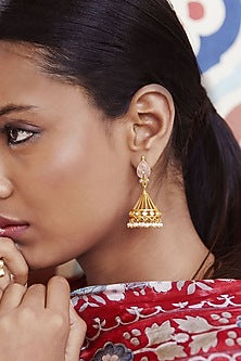 Gold Plated Rose Quartz Jhumka Earrings