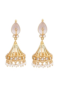 Gold Plated Rose Quartz Jhumka Earrings