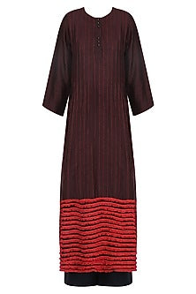 Wine Striped Fringe Dress