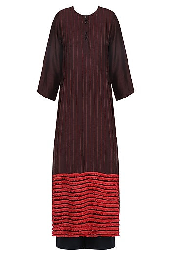 Wine Striped Fringe Dress