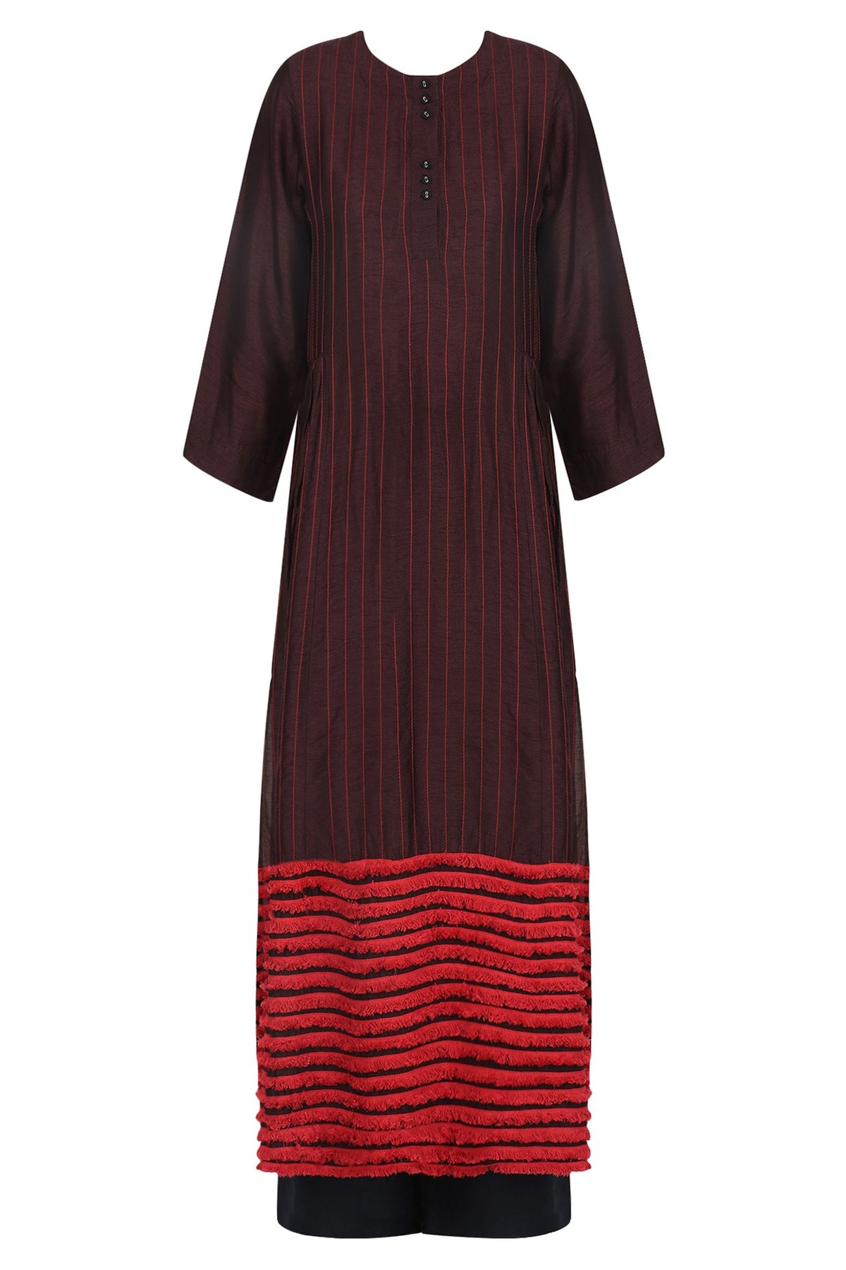 Wine Striped Fringe Dress