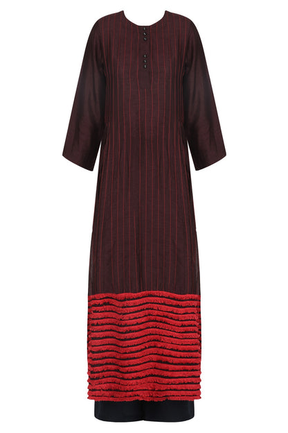 Wine Striped Fringe Dress