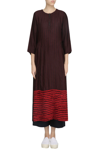 Wine Striped Fringe Dress