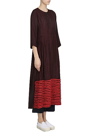 Wine Striped Fringe Dress