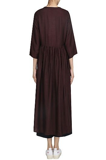 Wine Striped Fringe Dress