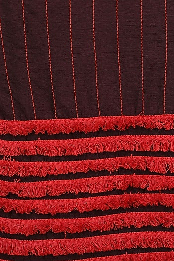 Wine Striped Fringe Dress