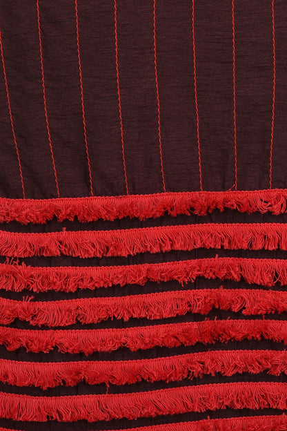 Wine Striped Fringe Dress