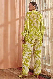 Spring Green Pearl Chiffon Asymmetrical Co-Ord Set