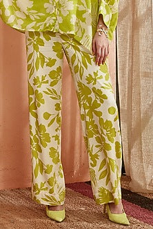 Spring Green Pearl Chiffon Asymmetrical Co-Ord Set