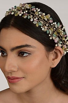 Gold Finish Multi-Colored Hair Chain