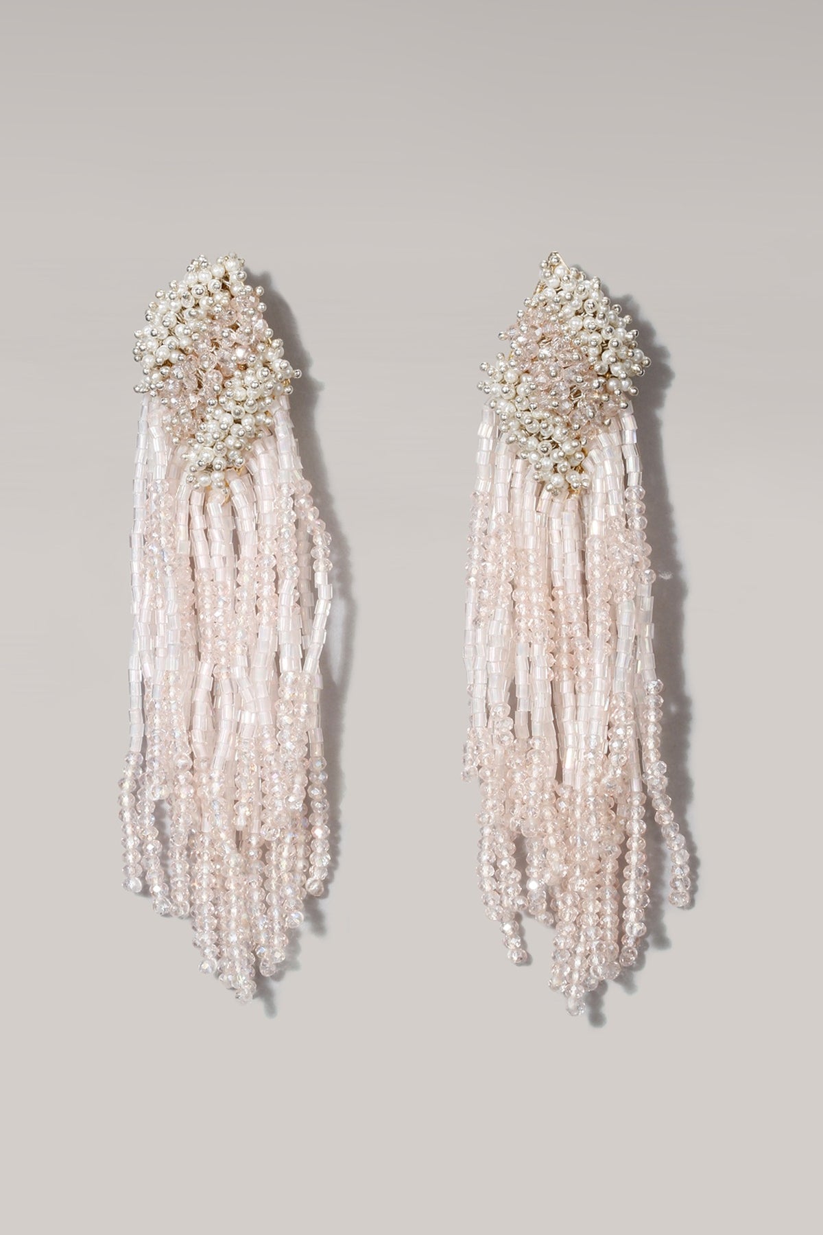 Gold Finish Crystal Pink Pearl Dangler Earrings