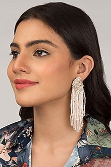 Gold Finish Crystal Pink Pearl Dangler Earrings
