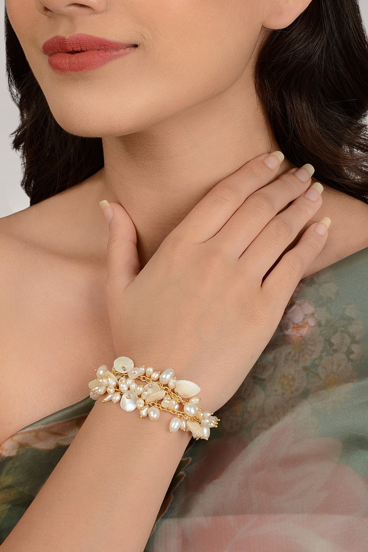 Gold Finish Shell & Pearl Bracelet